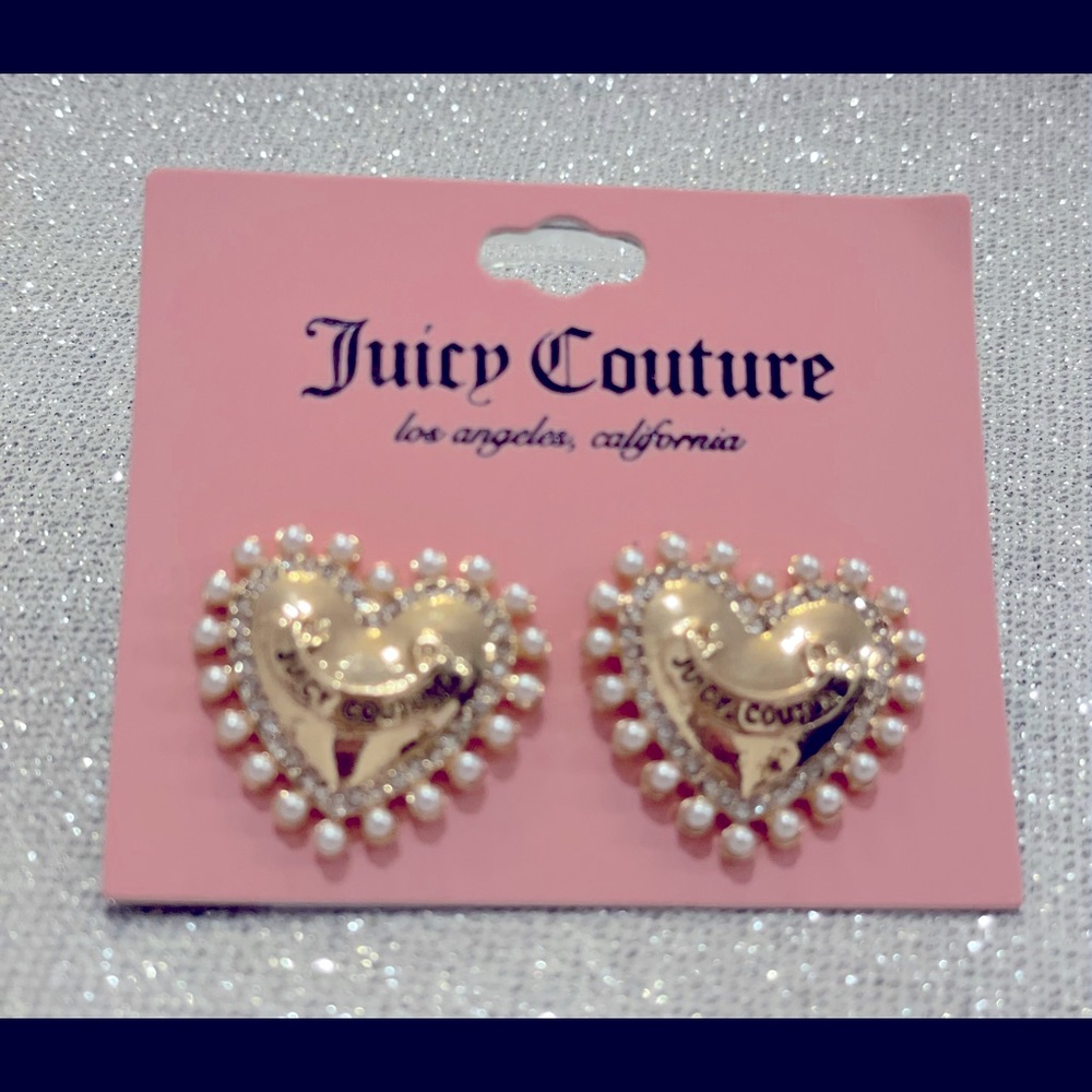 NWT Juicy Couture lrg heart gold crystal earrings